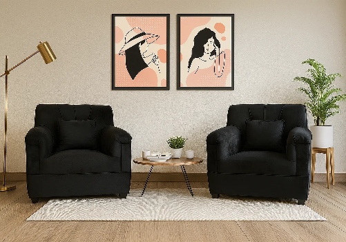 Velvet Sofa 1 Seater (Black) (Set of 2)